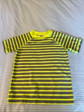 Tea Collection Neon Yellow & Charcoal Striped Kids Rashguard